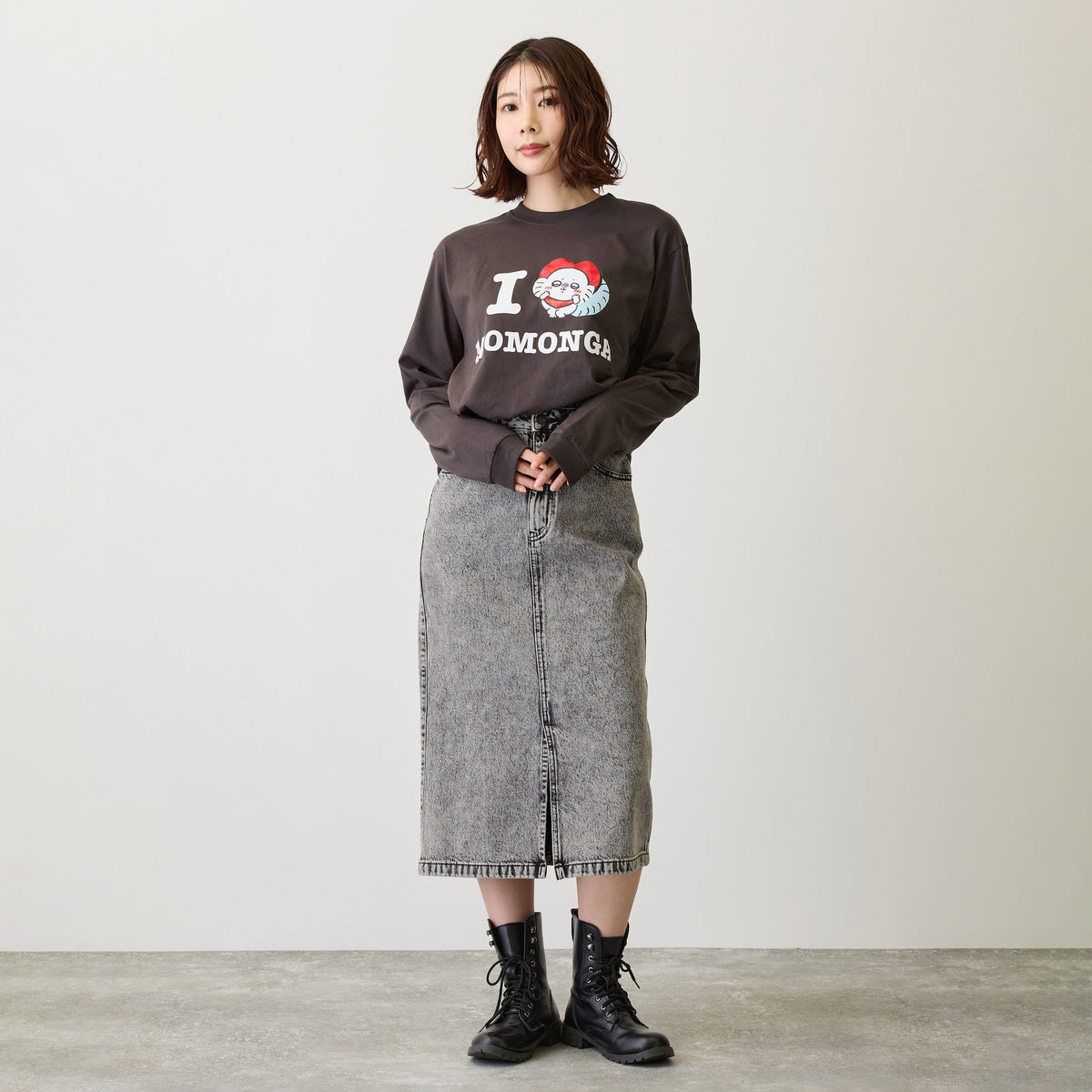 吉伊卡哇 長袖T恤 I LOVE MOMONGA 炭灰色