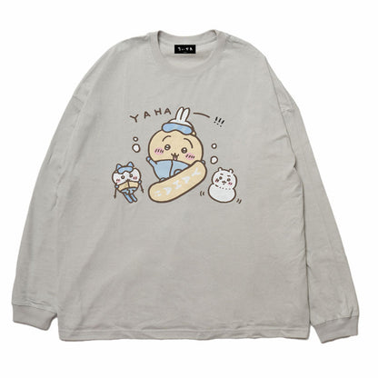 Chiikawa Tourism Big Silhouette L/S T-Shirt Usagi Snowboard (Gray)