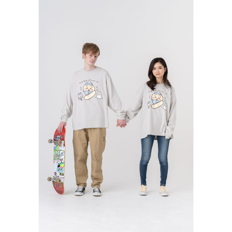 Chiikawa Tourism Big Silhouette L/S T-Shirt Usagi Snowboard (Gray)