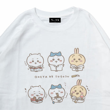 Chiikawa Tourism Big Silhouette L/S T-Shirt Spending Time at Home (White)