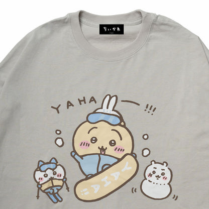 Chiikawa Tourism Big Silhouette L/S T-Shirt Usagi Snowboard (Gray)