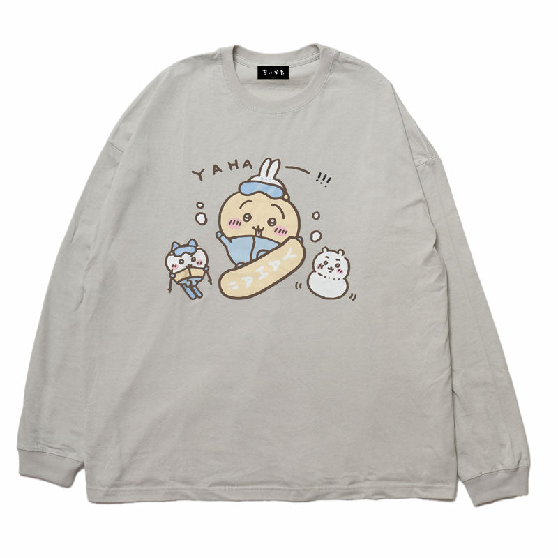 Chiikawa Tourism Big Silhouette L/S T-Shirt Usagi Snowboard (Gray)