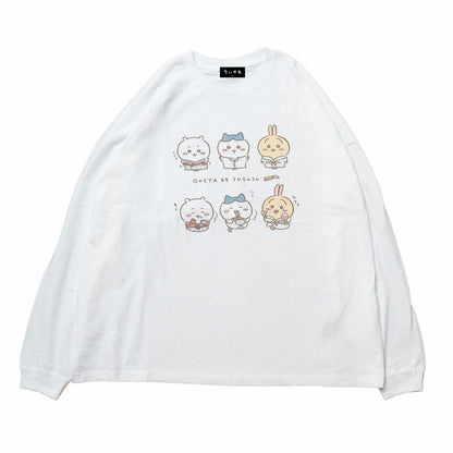 Chiikawa Tourism Big Silhouette L/S T-Shirt Spending Time at Home (White)