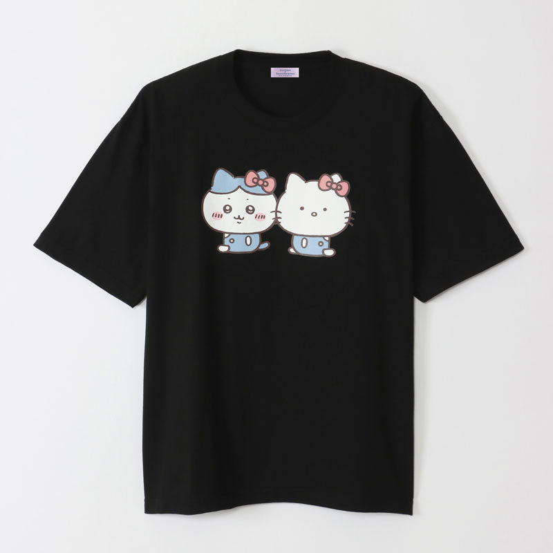 吉伊卡哇×三麗鷗角色 大尺寸T恤 八割×HELLO KITTY 黑色