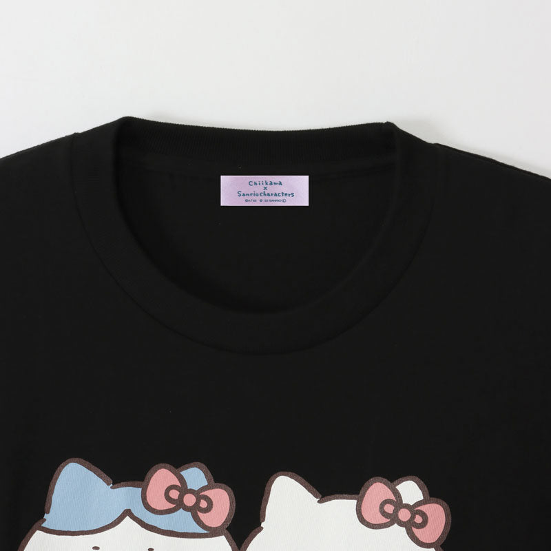 吉伊卡哇×三麗鷗角色 大尺寸T恤 八割×HELLO KITTY 黑色