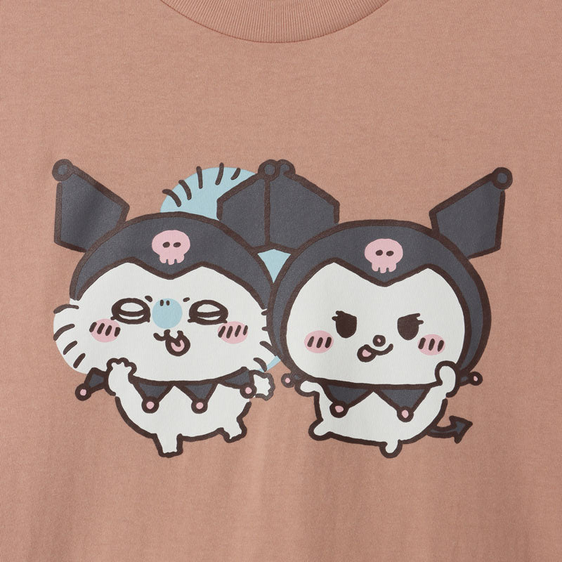 吉伊卡哇×三麗鷗角色 大尺寸T恤 莫莫加×KUROMI 灰粉色