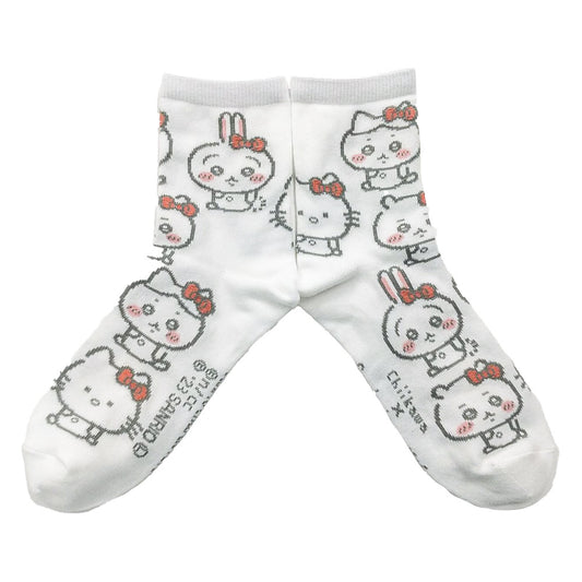 Chiikawa x Sanrio Characters Crew Socks (Hello Kitty All-Over Pattern) Women's