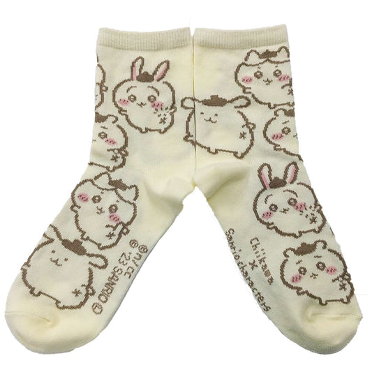 Chiikawa x Sanrio Characters Crew Socks (Pompompurin All-Over Pattern) Women's