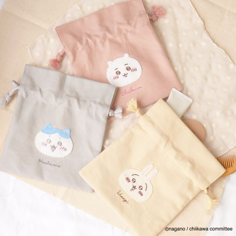 Chiikawa Fluffy Patch Drawstring Bag (Hachiware)