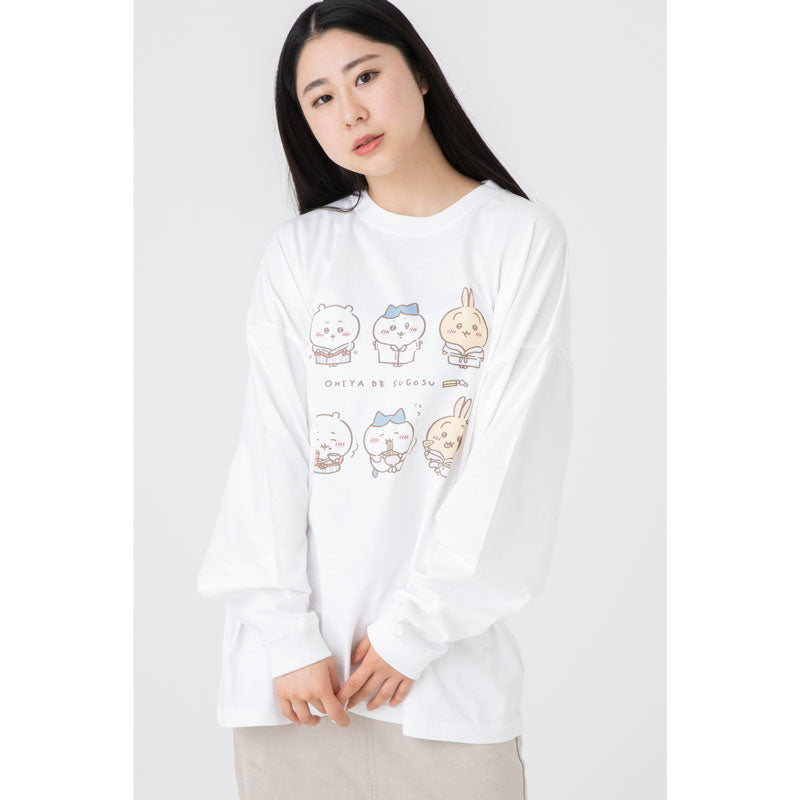 치이카와 관광 빅 실루엣 L/S T셔츠 방에서 보내는 시간 (화이트)