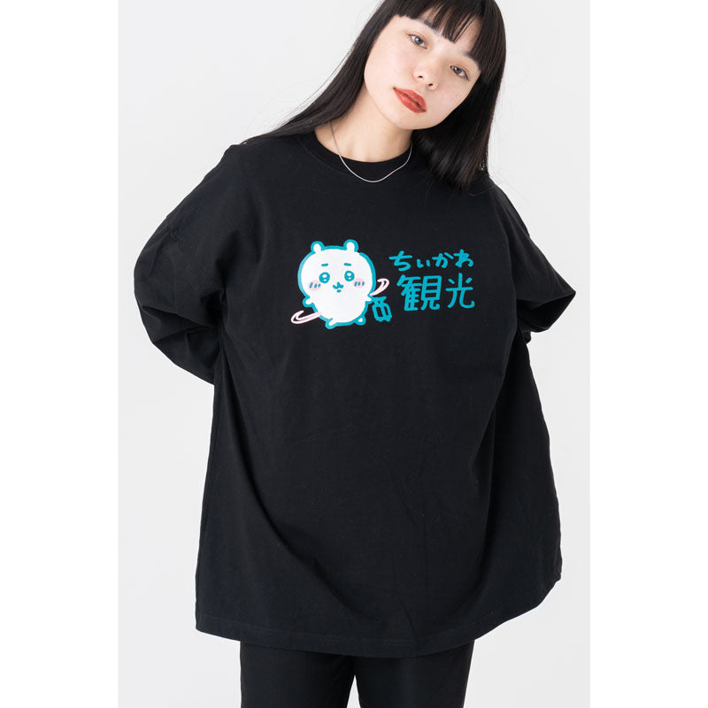 Chiikawa Tourism Big Silhouette L/S T-Shirt Tourism Logo (Black)
