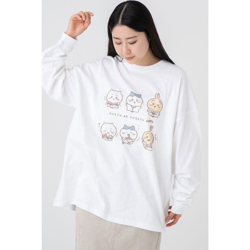 치이카와 관광 빅 실루엣 L/S T셔츠 방에서 보내는 시간 (화이트)