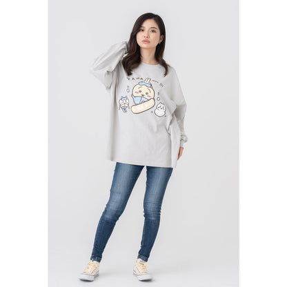 Chiikawa Tourism Big Silhouette L/S T-Shirt Usagi Snowboard (Gray)