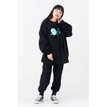 Chiikawa Tourism Big Silhouette L/S T-Shirt Tourism Logo (Black)