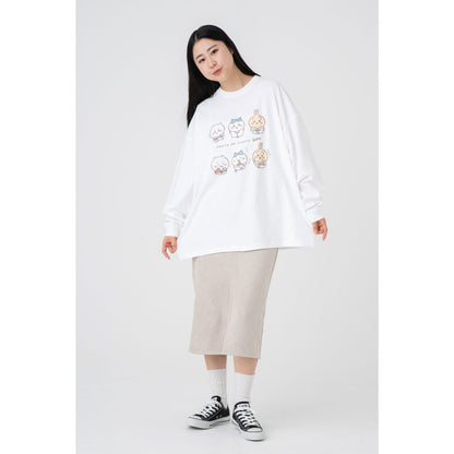 Chiikawa Tourism Big Silhouette L/S T-Shirt Spending Time at Home (White)